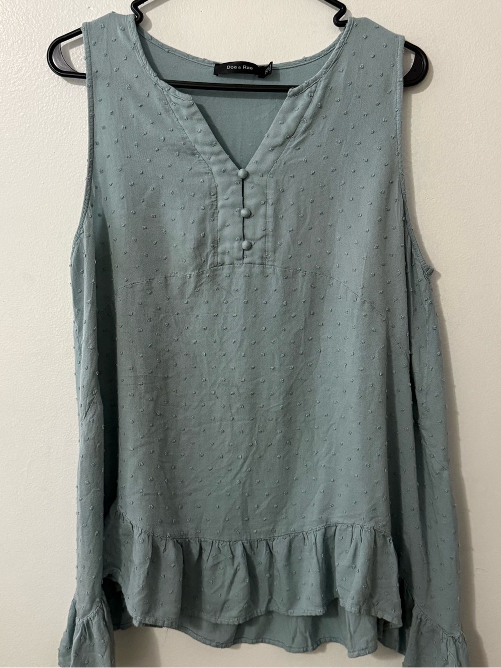 Doe & Rae Dusty Blue Swiss Dot Ruffle Tank